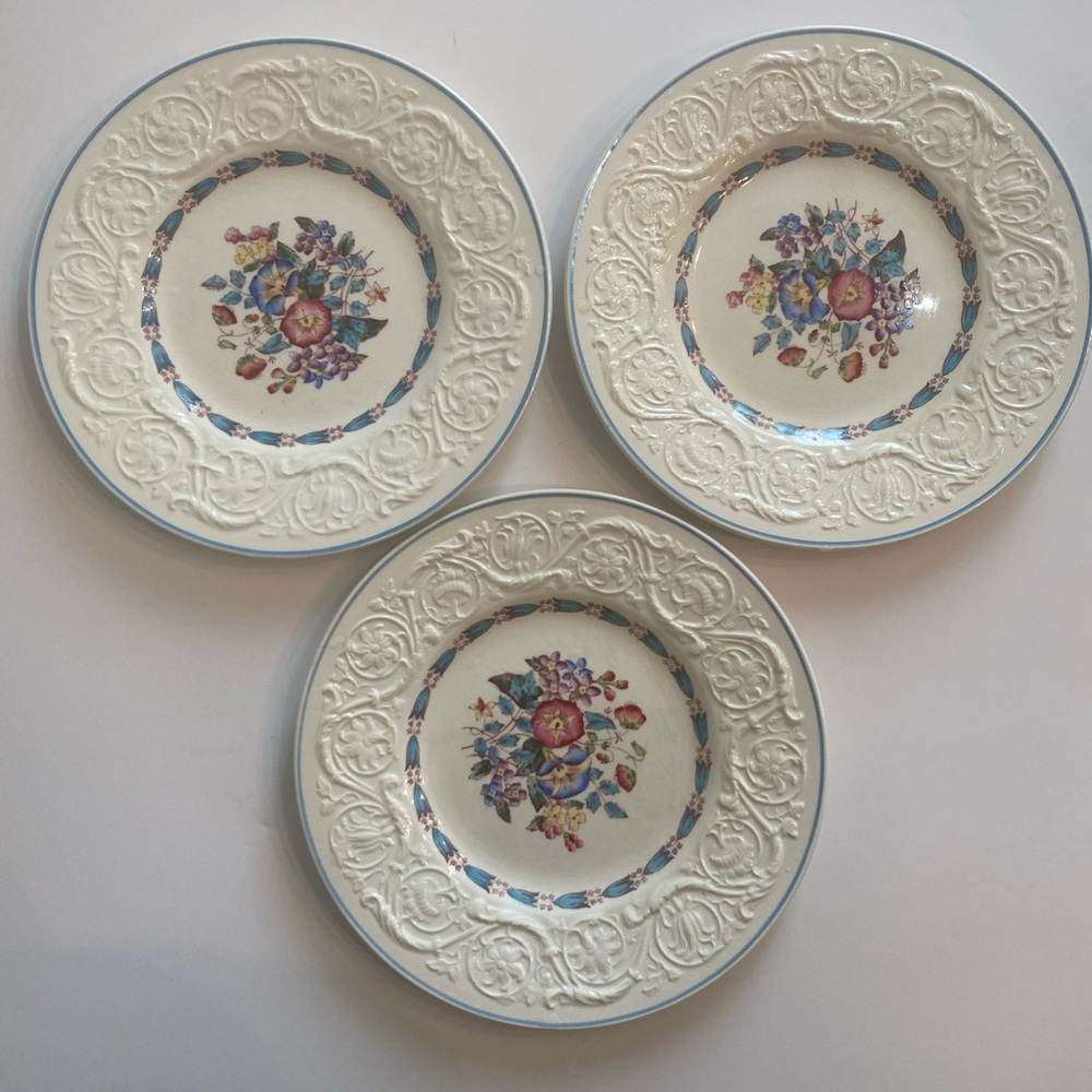 Vintage Wedgwood China plates (3) in the Morning Glory Patrician Art Deco 8 1/2”